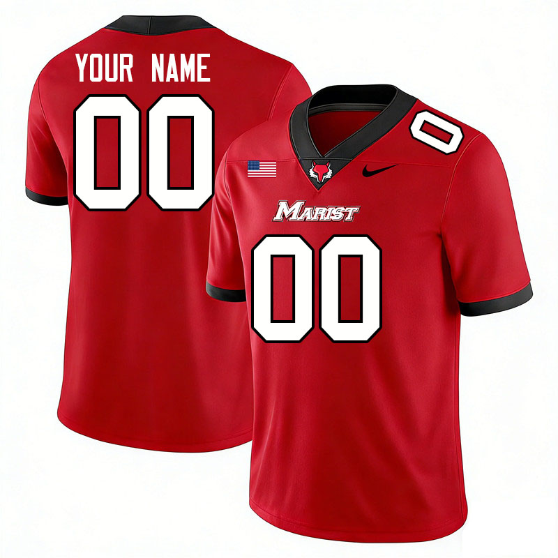 Custom Marist Red Foxes Name And Number Football Jerseys-Red